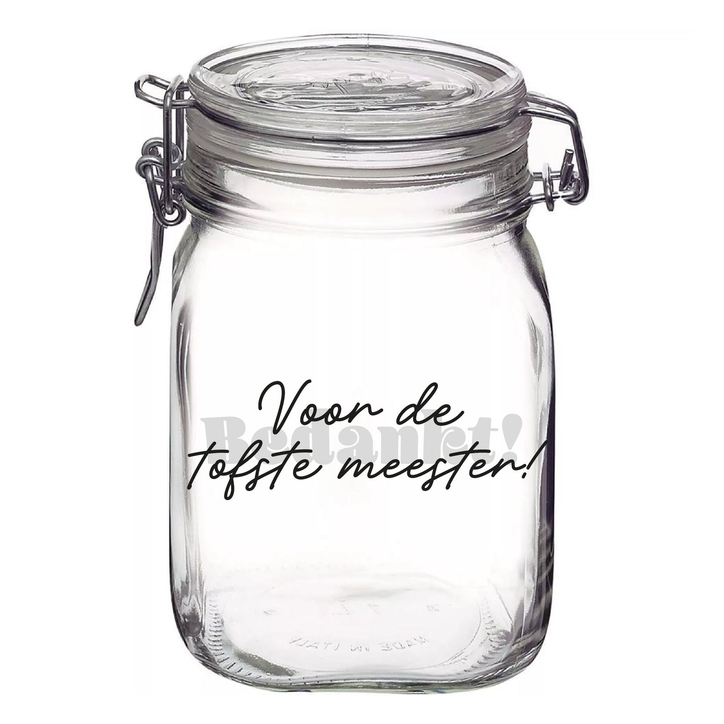 Weckpot bedankje (voor juf/meester) – 1 Liter Glazen Pot (16 cm Hoog)