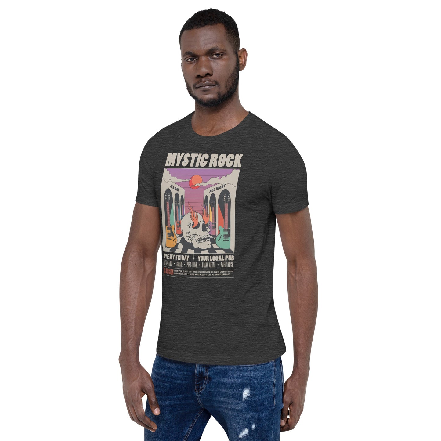 All You Need is Rock - Heren T-Shirt Donker (Print voor)