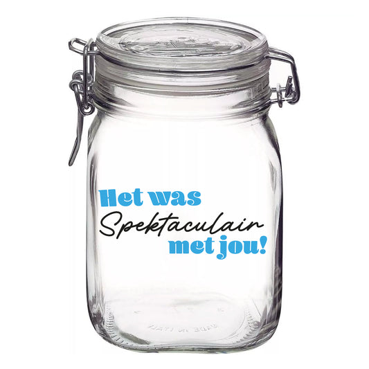 Weckpot bedankje (voor juf/meester) – 1 Liter Glazen Pot (16 cm Hoog)