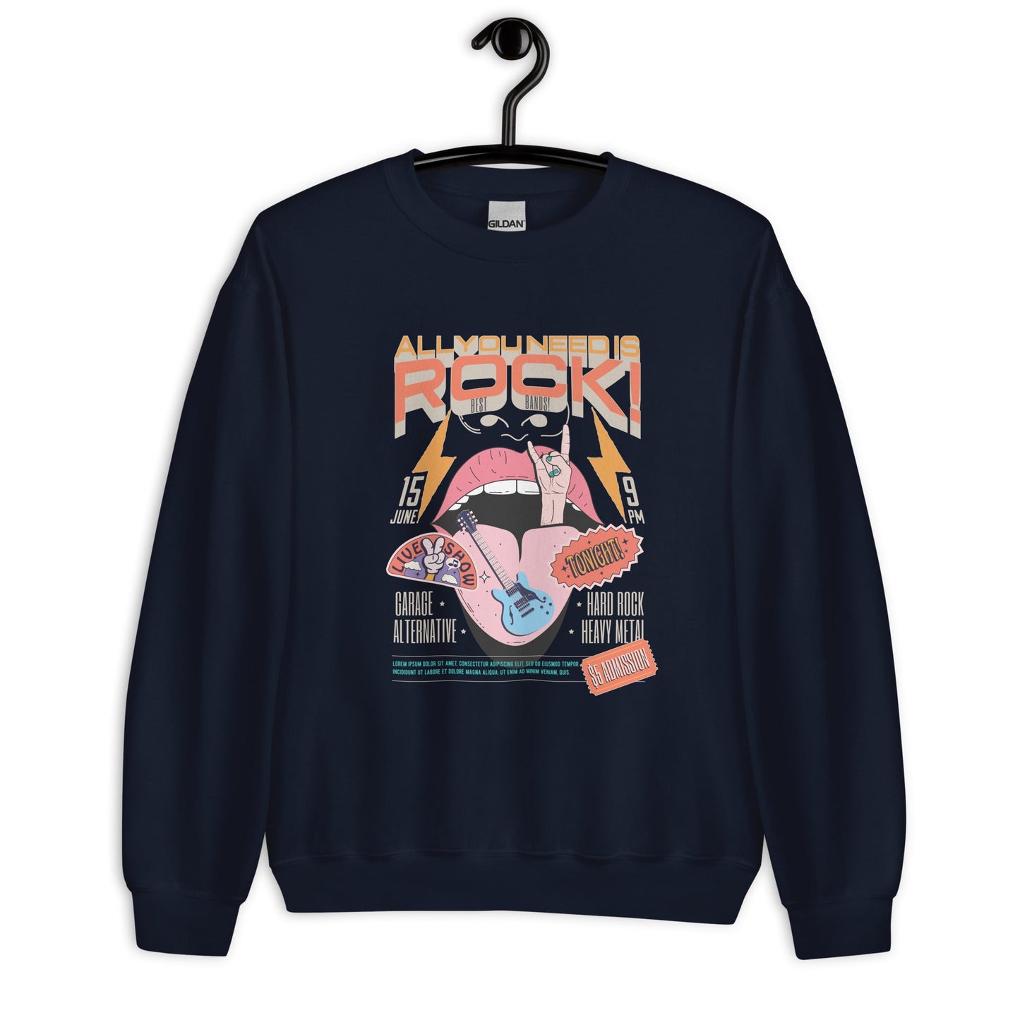 All You Need is Rock - Heren Sweatshirt Donker (Print voor)