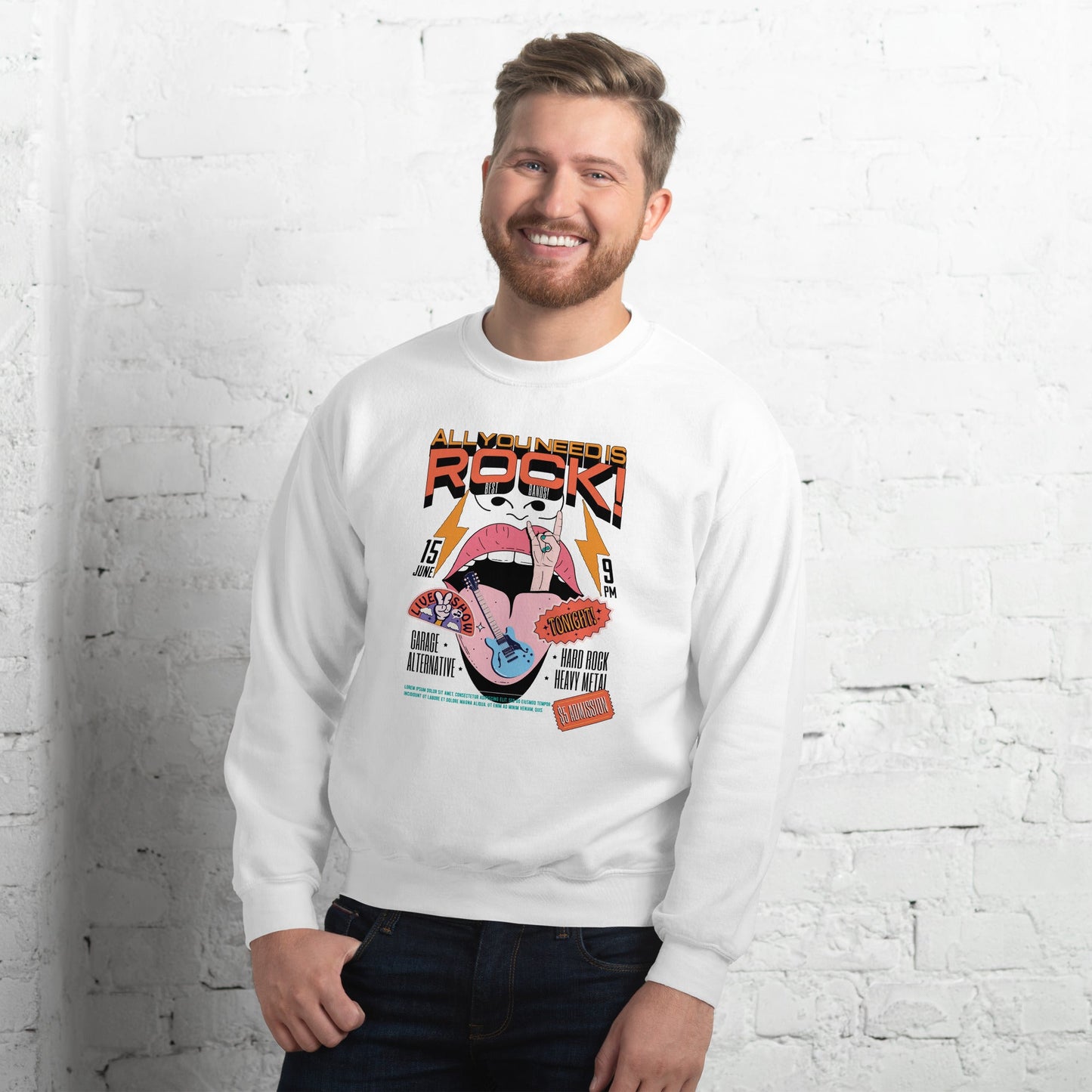 All you need is rock - Heren sweatshirt (Donker print)