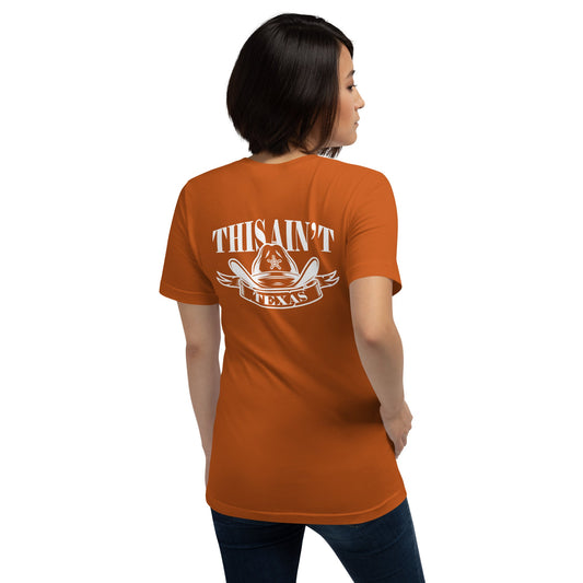 This ain't Texas - Dames T-shirt Donker (Print achter)