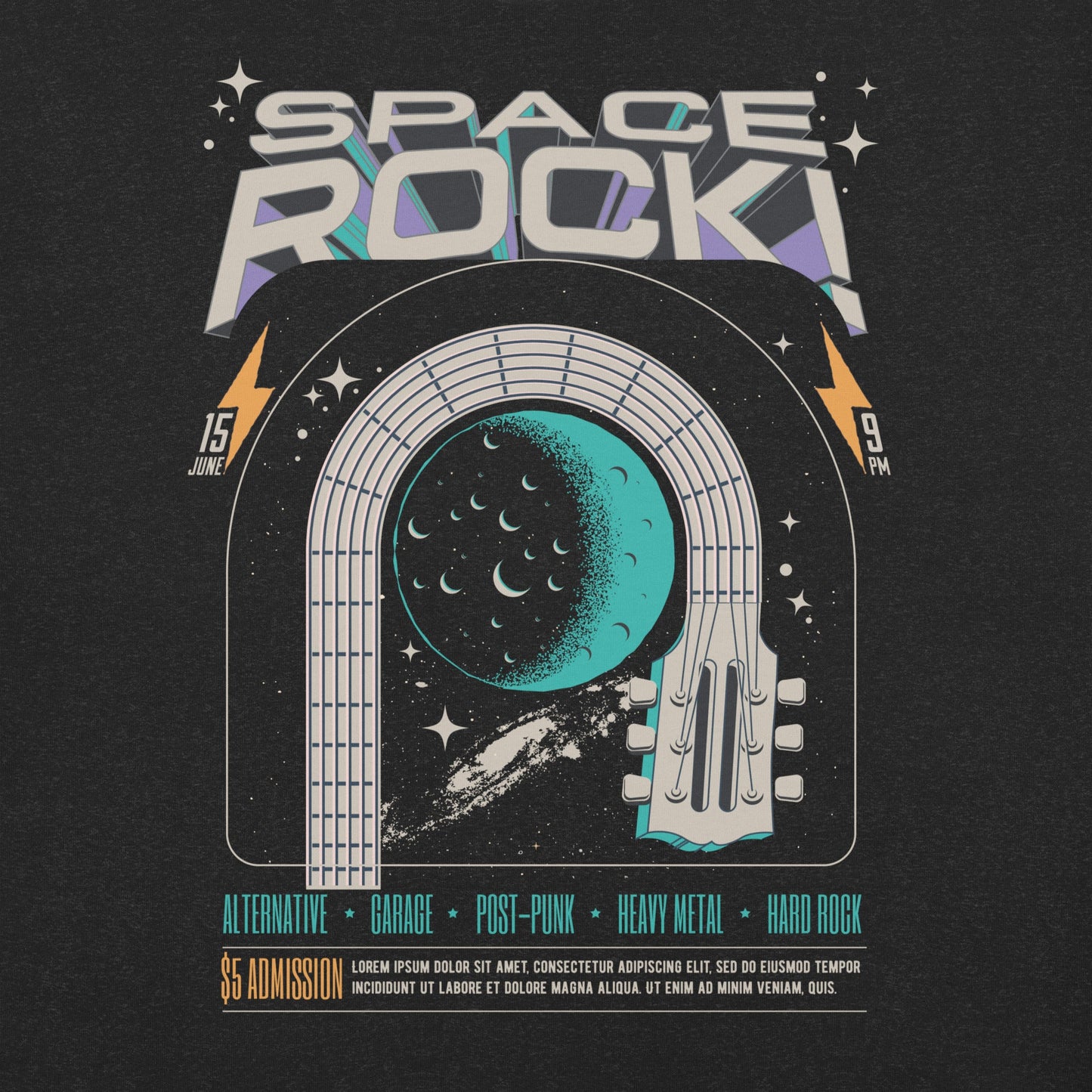 Space Rock - Heren T-Shirt Donker (Print voor)