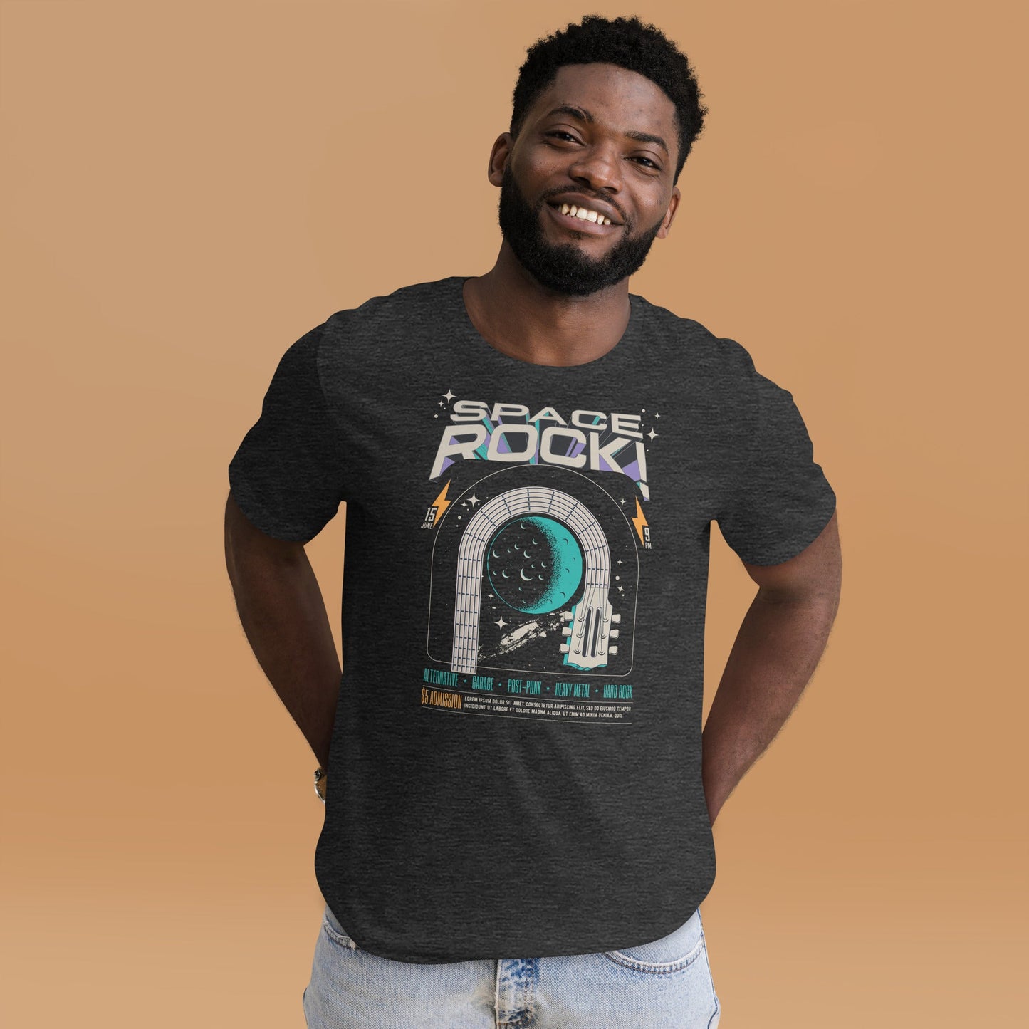 Space Rock - Heren T-Shirt Donker (Print voor)