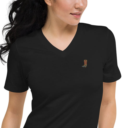 Cowgirl boot - Dames V-neck T-shirt (Geborduurd voor)