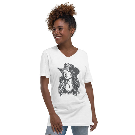 Cowgirl - Dames V-neck T-shirt (Print voor)